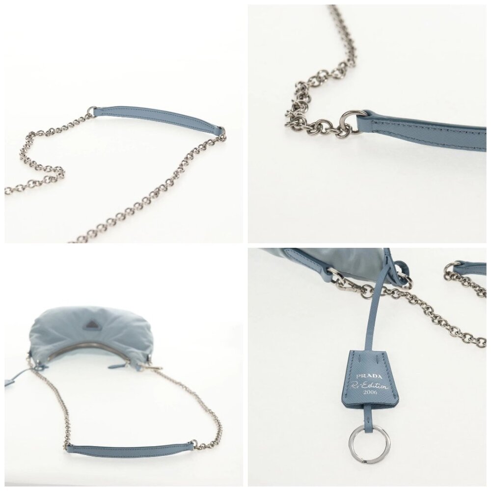 PRADA Chain Shoulder Bag Nylon Light Blue Silver Auth 145974M - Picture 16 of 16